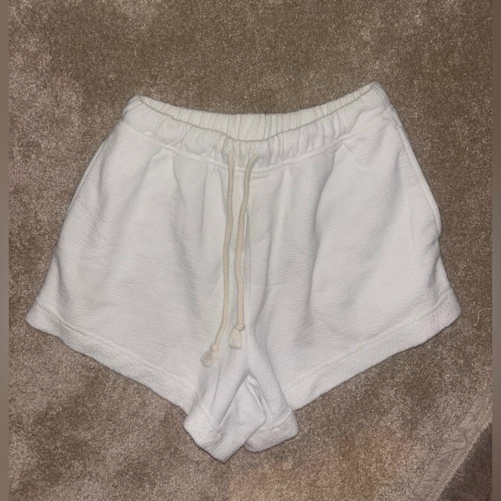 aerie White Cozy Drawstring Athletic Shorts